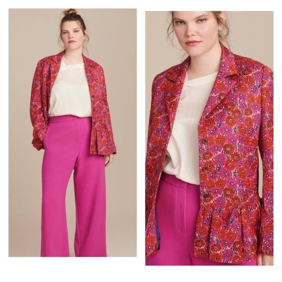 LELA ROSE Pink Red Wave Flounce Peplum Floral Jacket Size 10 NWT - Picture 1 of 11